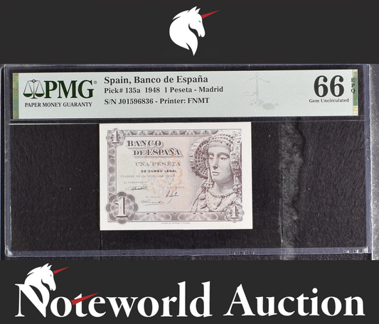 Spain Banco de Espana 1 Peseta 1948 P 135a UNC PMG 66 EPQ