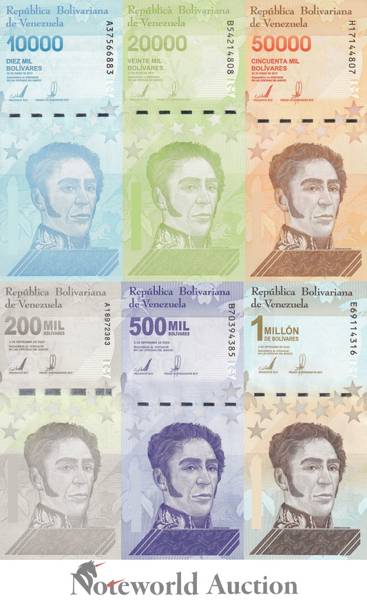 VENEZUELA 10000 20000 50k-500k 1 Million 2019-2020 P 109-114 Set 6 pcs UNC
