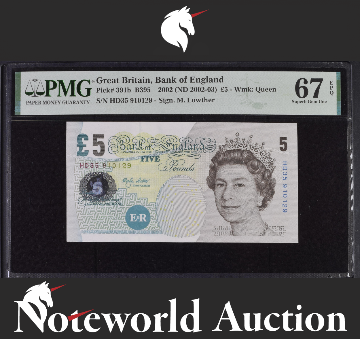 Great Britain Bank of England £5 2002 (ND 2002-03) P 391b UNC PMG 67 EPQ