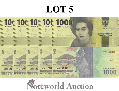INDONESIA 1000 Rupiah 2016/2018 P 154c(1) Lot 5 pcs 1/20 Bundle UNC