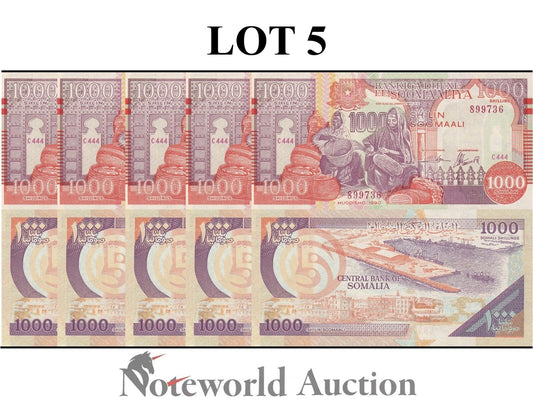 SOMALIA PUNTLAND 1000 Shilin Soomaali 1990 P R10 Lot 5 pcs 1/20 Bundle UNC