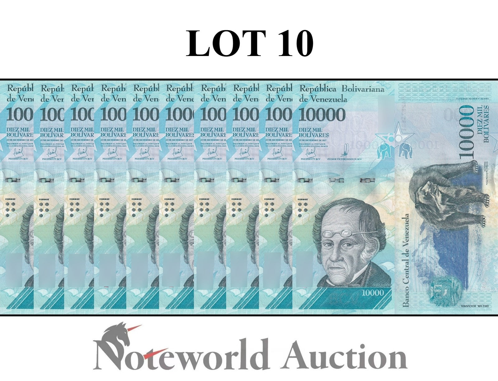 VENEZUELA 10000 Bolivares 2017 P 98b Lot 10 pcs 1/10 Bundle UNC