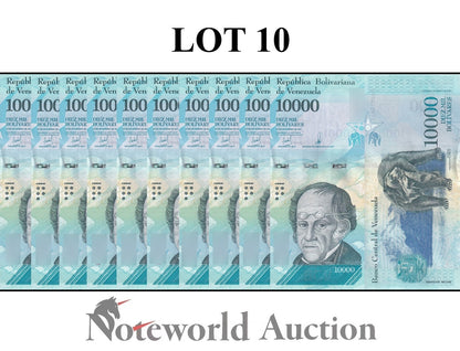 VENEZUELA 10000 Bolivares 2017 P 98b Lot 10 pcs 1/10 Bundle UNC