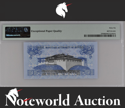 Bhutan 1 Ngultrum 2013 P 27b Fancy S/N I09888888 UNC PMG 66 EPQ