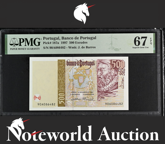 Portugal Banco de Portugal 500 Escudos 1997 P 187a UNC PMG 67 EPQ 2nd TOP POP