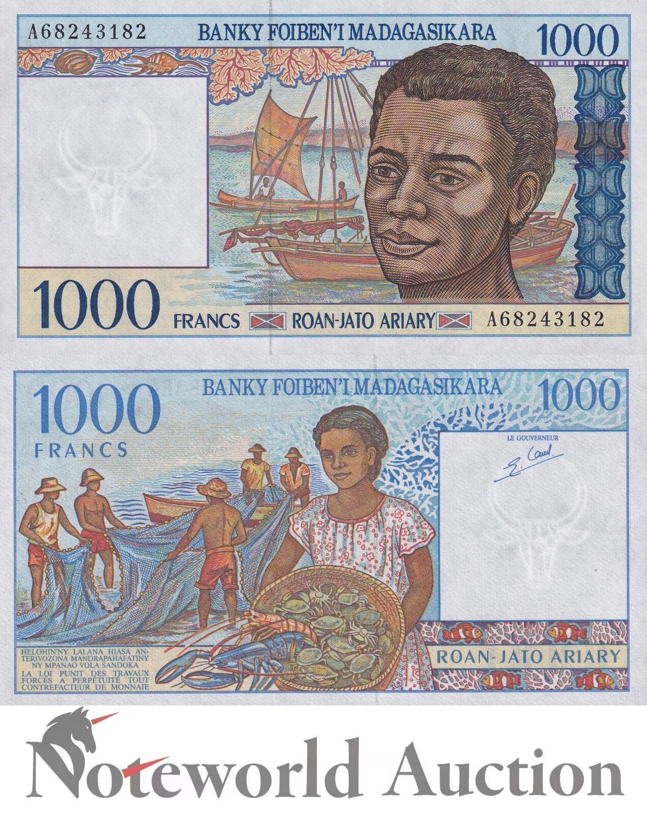 MADAGASCAR 1000 Francs 1994 P 76b First Prefix A UNC