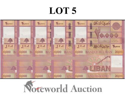 LEBANON 20000 Livres 2019 P 93 Lot 5 pcs 1/20 Bundle UNC