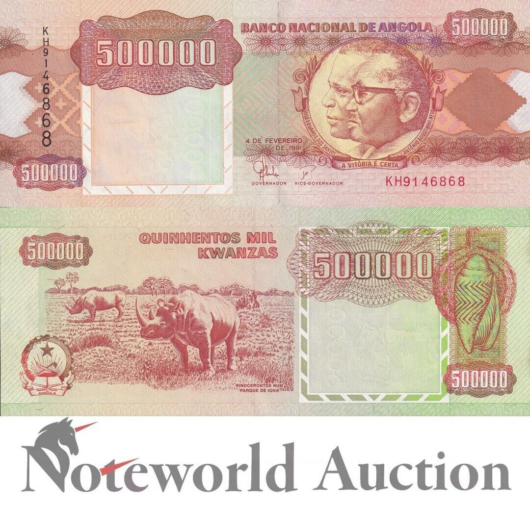 ANGOLA 500000 Kwanzas 1991 P 134 Rhino UNC