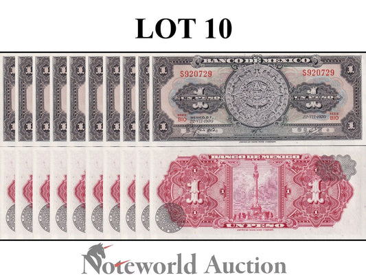 MEXICO  1 Peso 1970 P 59l  Lot 10 pcs 1/10 Bundle UNC