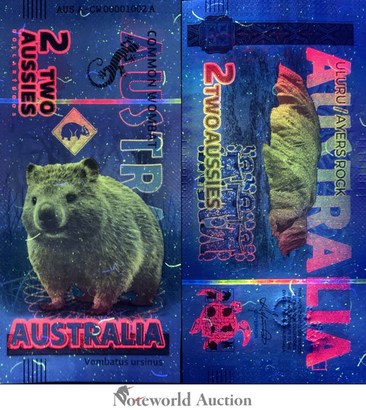 Australia TEST NOTE Souvenir Note 2 Aussie Common Wombat UNC