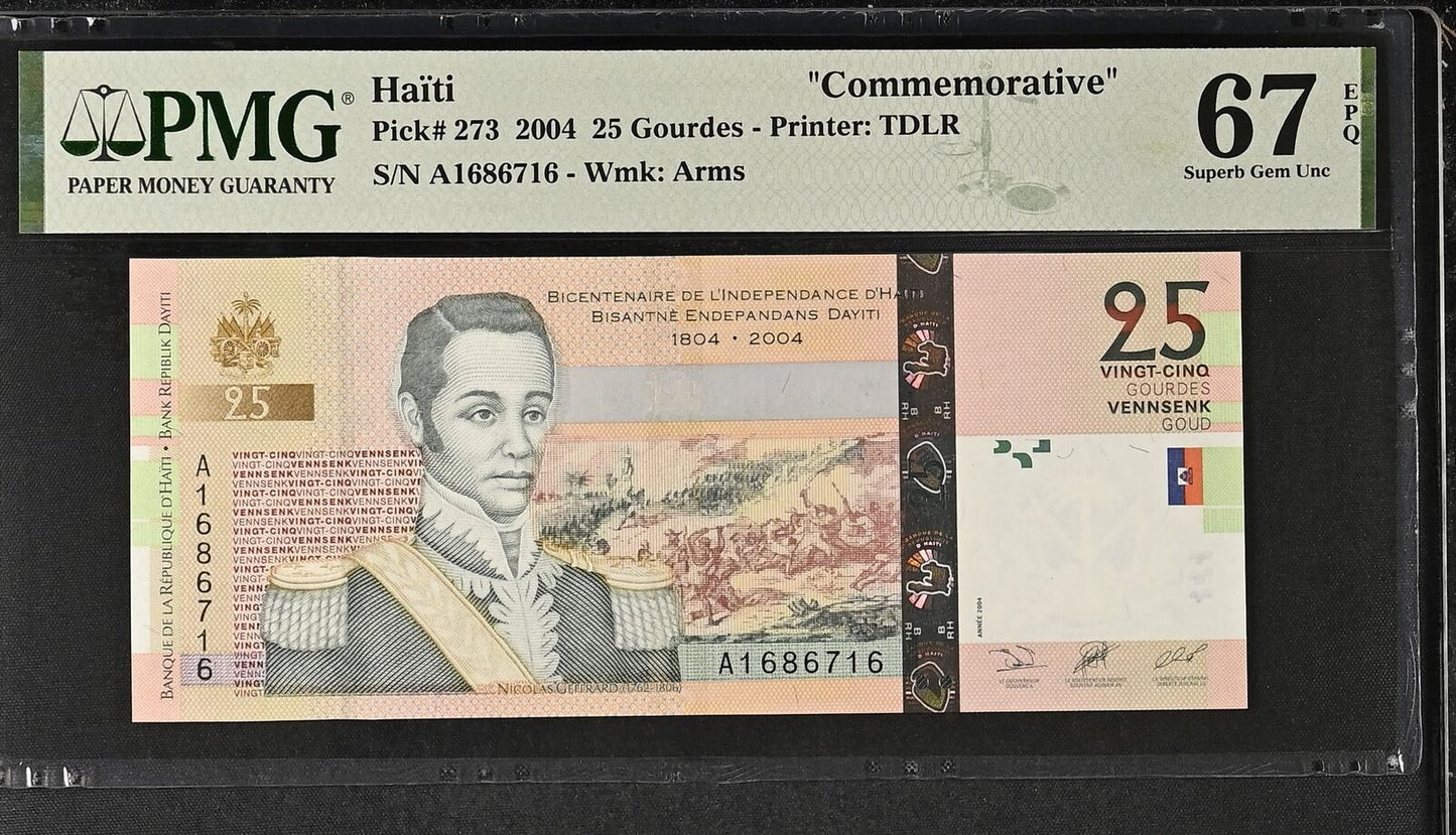 HAITI Commemorative 25 Gourdes 2004 P 273 UNC PMG 67 EPQ