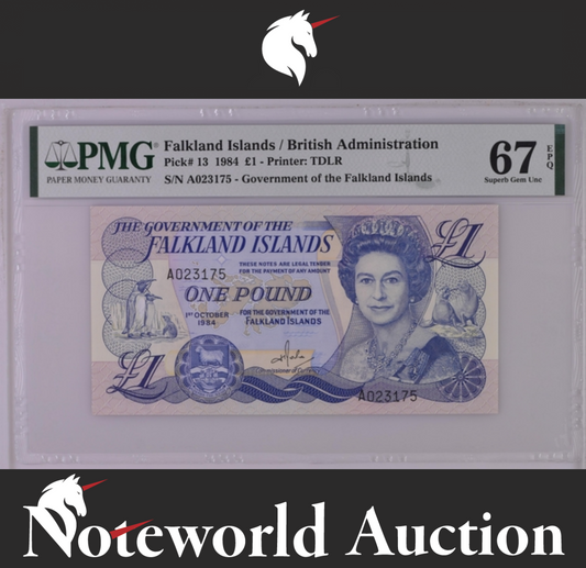 Falkland Islands / British Administration £1 1984 P 13 UNC PMG 67 EPQ