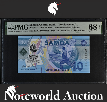 Samoa COMM. 10 Tala 2019 P 45* Polymer Replacement ZZ UNC PMG 68 EPQ TOP POP
