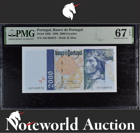 Portugal Banco de Portugal 2000 Escudos 1996 P 189b UNC PMG 67 EPQ 2nd TOP POP