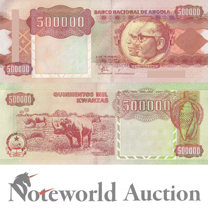 ANGOLA Lot 3 pcs - 500000 Kwanzas 1991 P 134 Rhino UNC