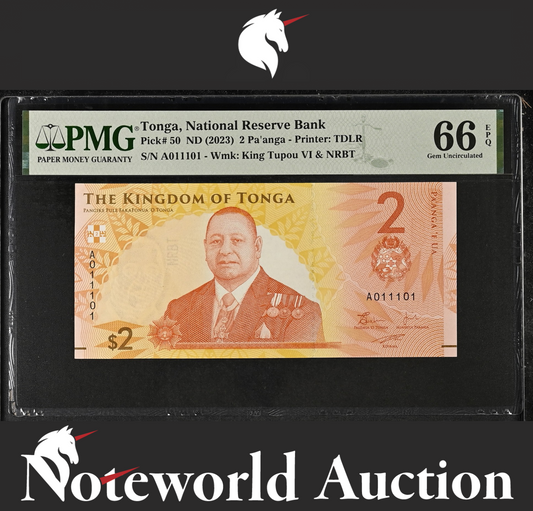 TONGA 2 2023 P 50 Fancy Lucky Binary No.A011101 UNC PMG 66 EPQ 3rd TOP POP