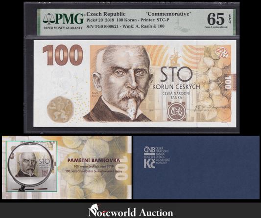 Czech Republic Commemorative 100 Korun 2019 P 29 UNC PMG 65 EPQ With Folder