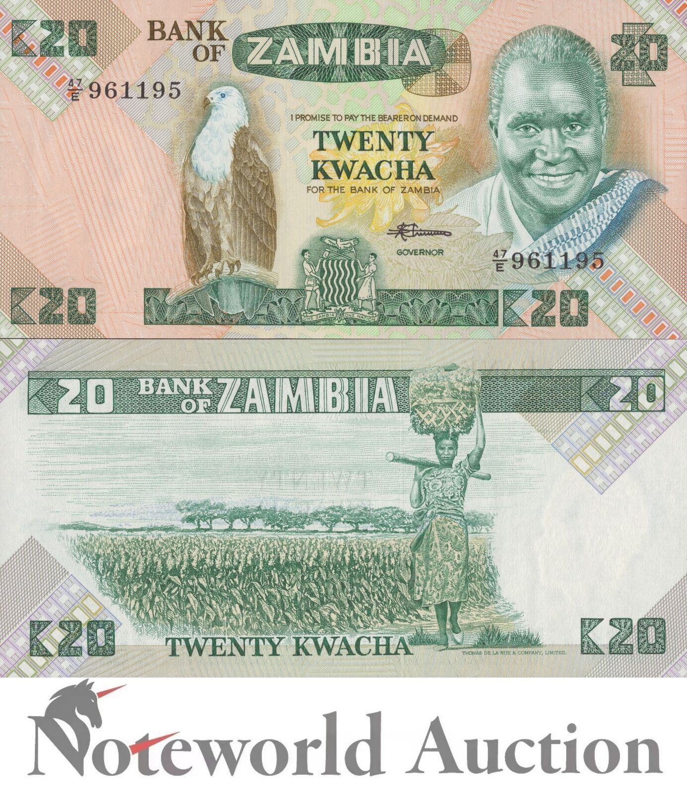 ZAMBIA Lot 10 pcs 1/10 Bundle - 20 Kwacha ND 1980-1988 P 27 UNC