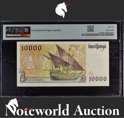 Portugal Banco de Portugal 10000 Escudos 1997 P 191b UNC PMG 66 EPQ 3rd TOP POP