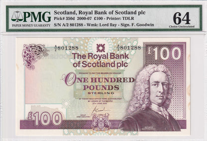 SCOTLAND ROYAL BANK 100 Pounds (2000) 2000-07 P 350d UNC PMG 64