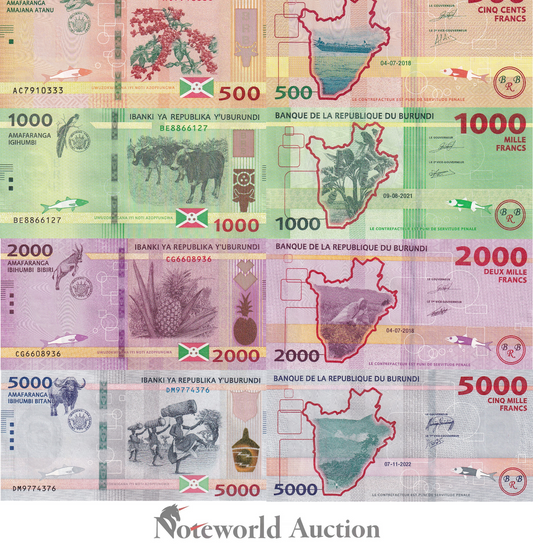 BURUNDI 500 1000 2000 5000 Francs 2018-2022(2023) P 50 51 52 58 Set 4 pcs UNC