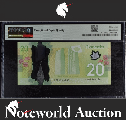 Canada Bank of Canada $20 2012 BC-71b Polymer UNC PMG 67 EPQ 3rd TOP POP