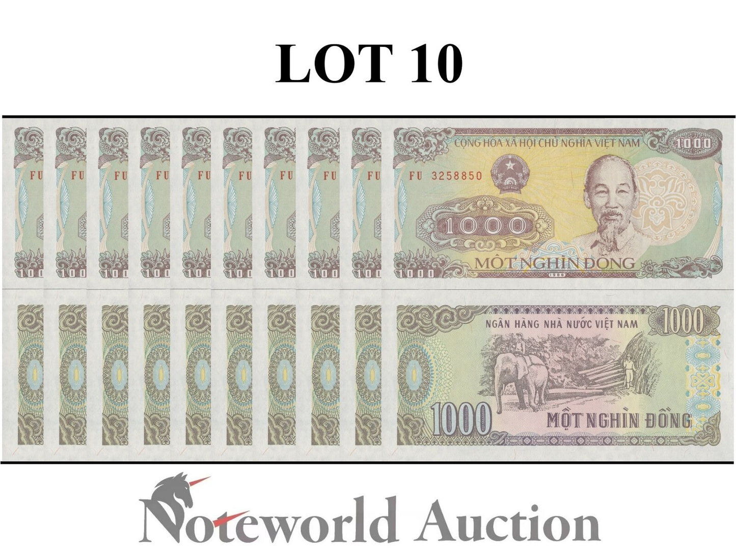 VIET NAM VIETNAM Lot 10 pcs 1/10 Bundle - 1000 Dong 1988 P 106 UNC