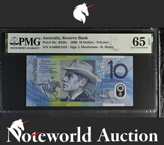 Australia Reserve Bank 10 Dollars 2006 P 58c Polymer Prefix AA UNC PMG 65 EPQ NR