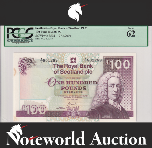 Scotland Royal Bank of Scotland plc 100 Pounds 2000-07 P 350d UNC PCGS 62
