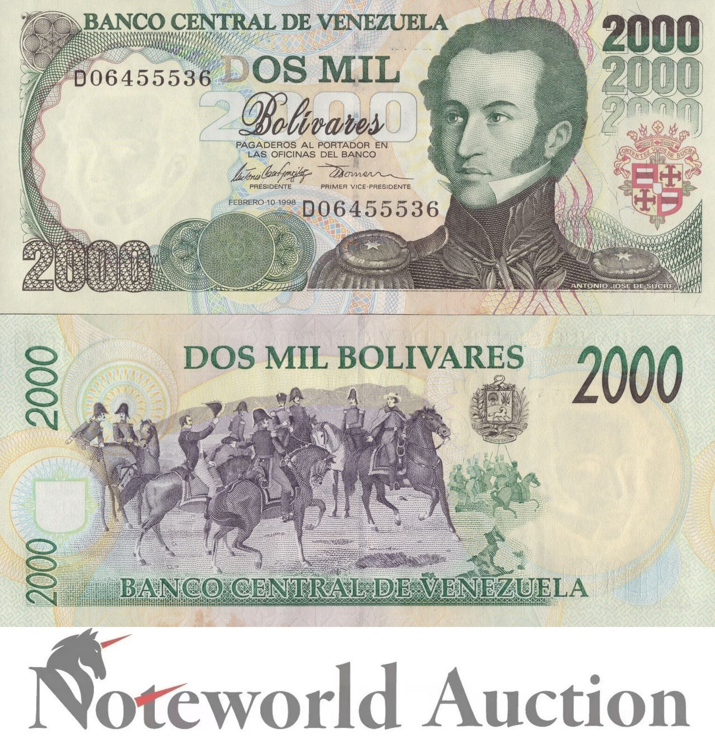 VENEZUELA 2000 Bolivares 1998 P 77b Foxing UNC