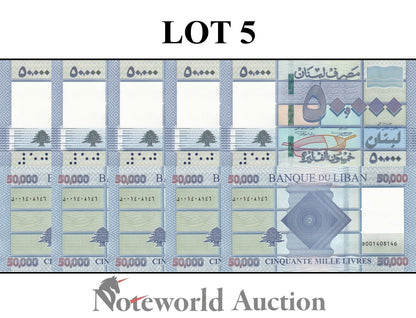 LEBANON 50000 Livres 2019 P 94  Lot 5 pcs 1/20 Bundle UNC