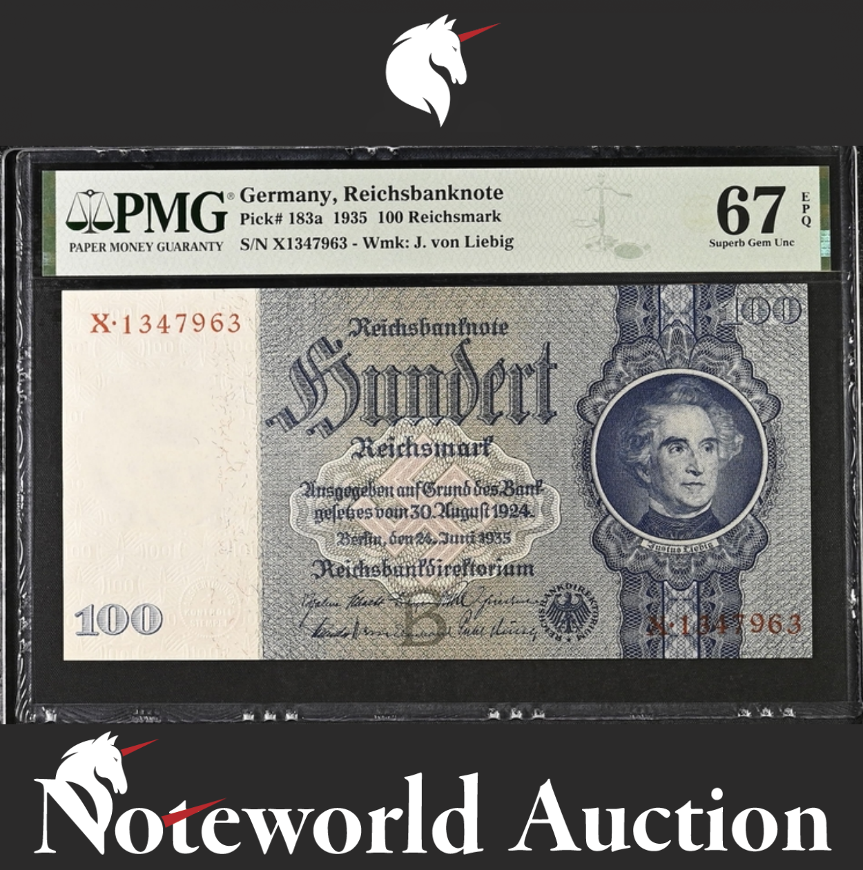 Germany Reichsbanknote 100 Reichsmark 1935 P 183a UNC PMG 67 EPQ TOP POP