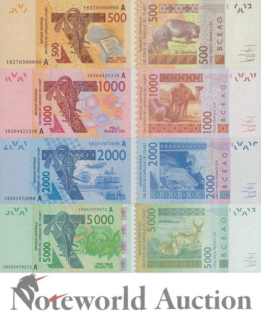 WEST AFRICAN STATES Set 4 p - 500-5000 Francs 2018 P 115Ar 116Ar 117A 119Ag UNC