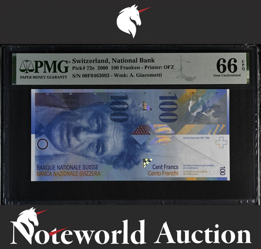 Switzerland National Bank 100 Franken 2000 P 72e UNC PMG 66 EPQ