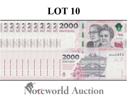 ARGENTINA 2000 Pesos ND 2023 P 368(2) Number at upper left on fron Lot 10 p UNC
