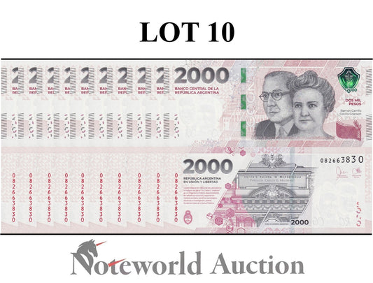 ARGENTINA 2000 Pesos ND 2023 P 368(2) Number at upper left on fron Lot 10 p UNC