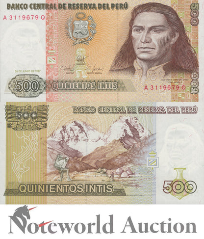 PERU 500 Intis 1987 P 134b  Lot 100 pcs Bundle UNC