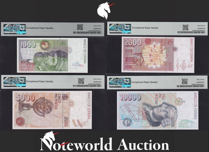 SPAIN Set 4 pcs - 1000-10000 Pesetas 1992 ND 1996 P 163 164-166 UNC PMG 67 EPQ