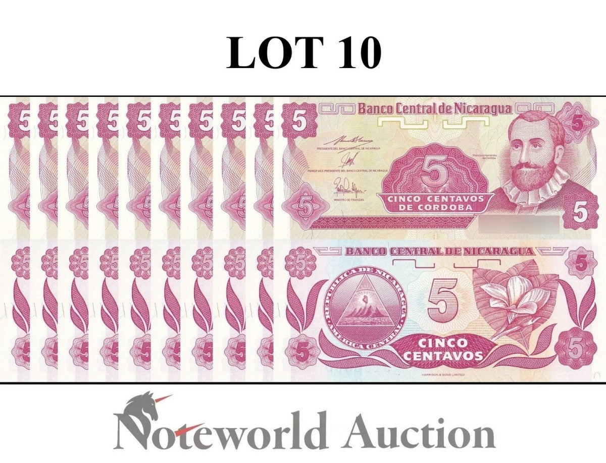 NICARAGUA 5 Centavos de Cordoba ND 1991 P 168 Lot 10 pcs 1/10 Bundle UNC