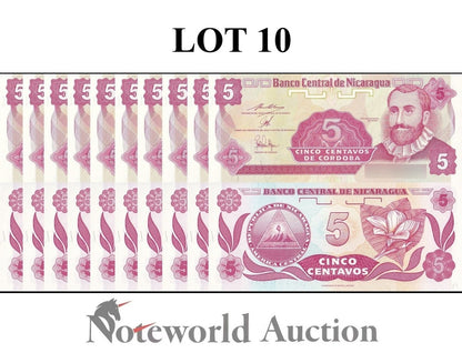 NICARAGUA 5 Centavos de Cordoba ND 1991 P 168 Lot 10 pcs 1/10 Bundle UNC