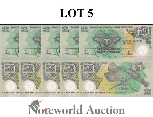 PAPUA NEW GUINEA 2 Kina 2002 P 16d Polymer  Lot 5 pcs 1/20 Bundle UNC