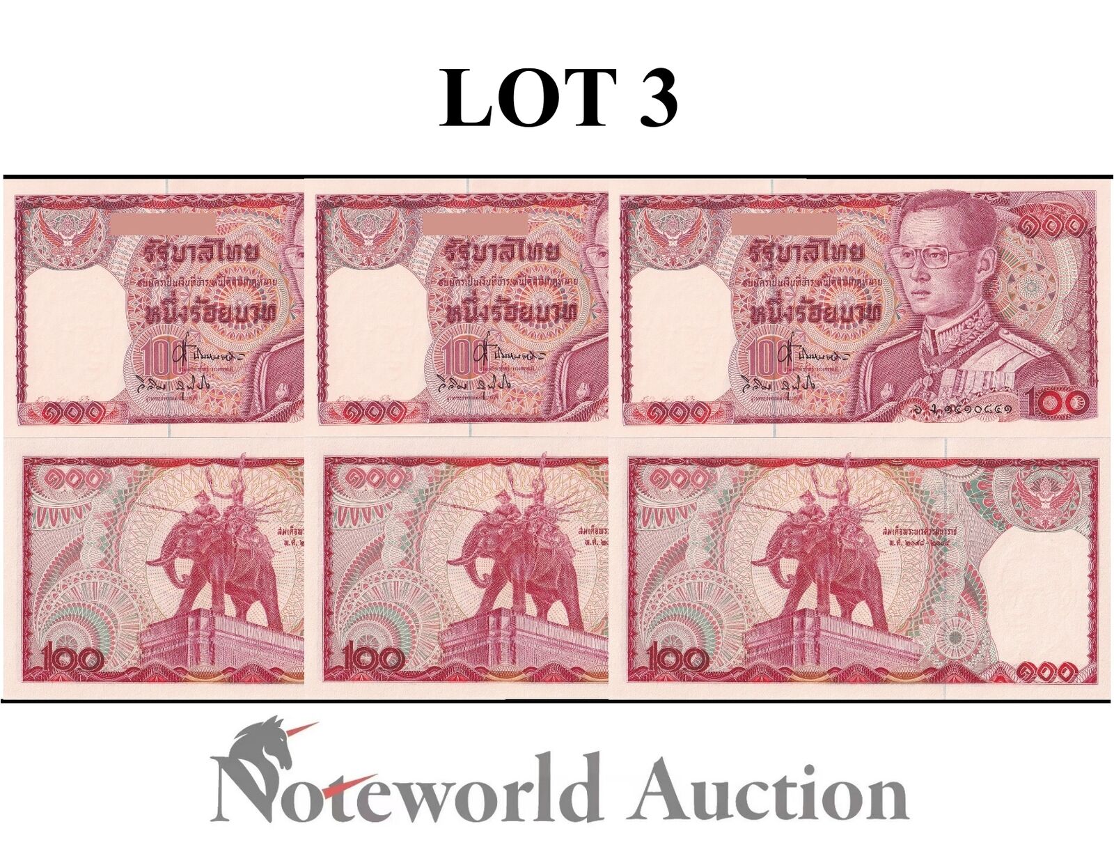 THAILAND Lot 3 pcs - 100 Baht ND 1978 P 89 Random Sign UNC