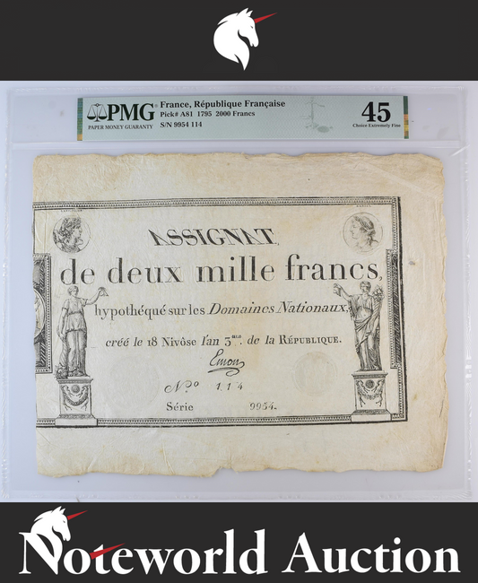 France 1000 Francs 1795 P A81 Small Hole Large Note EF PMG 45