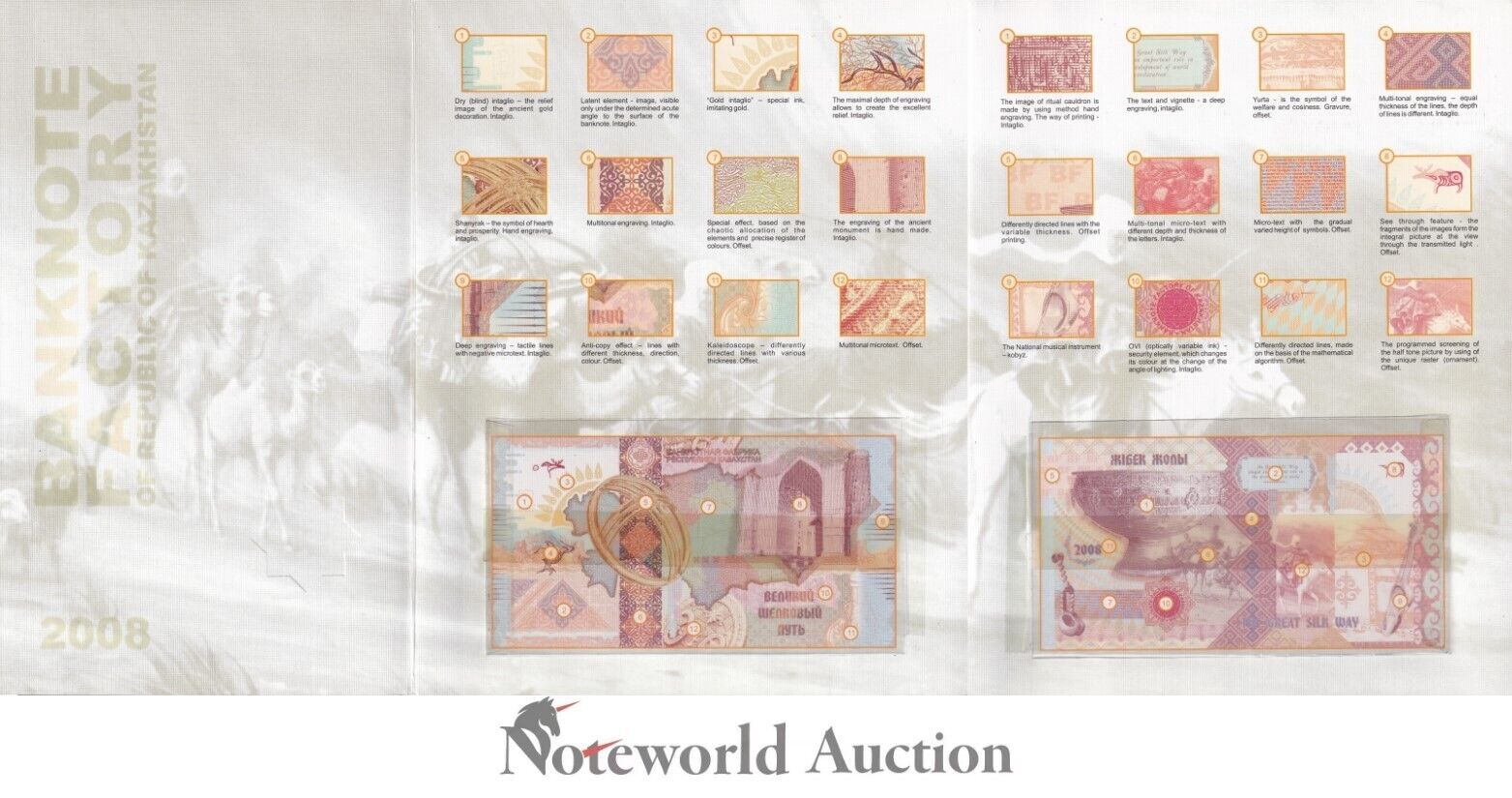 KAZAKKHSTAN TEST NOTE Set  18 pcs - 2008 The Great Silk Way Scarce W/Folder UNC