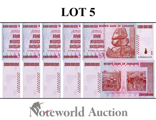 ZIMBABWE 5000000000 Dollars 2008 P 84 Lot 5 pcs 1/20 Bundle UNC