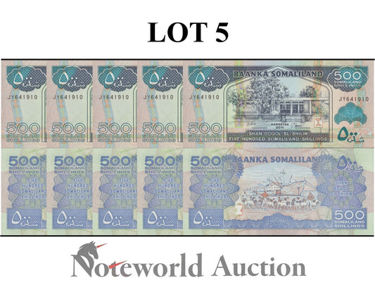 SOMALILAND Lot 5 pcs 1/20 Bundle - 500 Shillings 2011 P 6h UNC