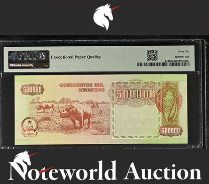 ANGOLA 500000 1991(1994) P 134 Match Last 3 Digit UNC PMG 66 EPQ 2nd TOP POP