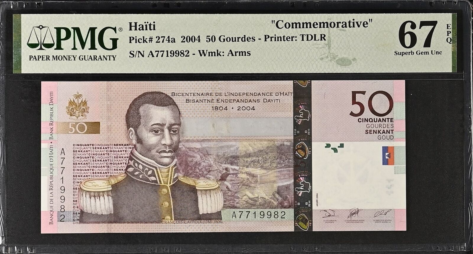 HAITI Commemorative 50 Gourdes 2004 P 274a UNC PMG 67 EPQ