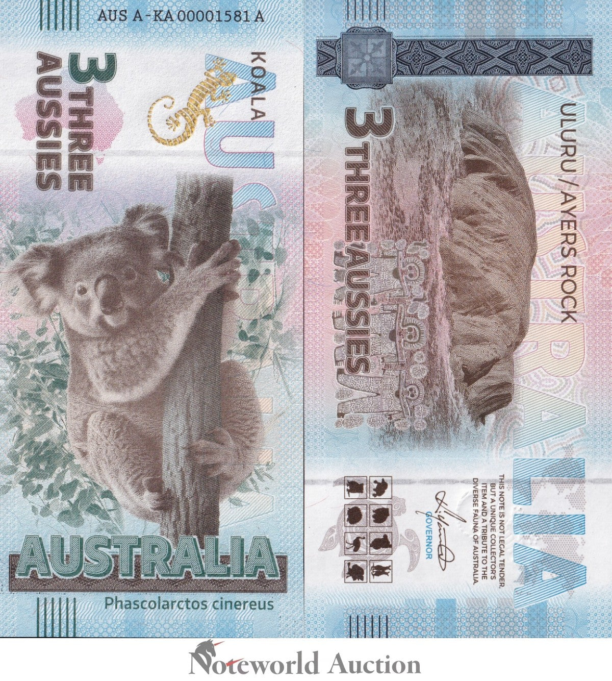 Australia TEST NOTE Souvenir Note 3 Aussie Koala UNC