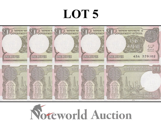 INDIA Lot 5 pcs 1/20 Bundle - 1 Rupee 2015 P 117a UNC